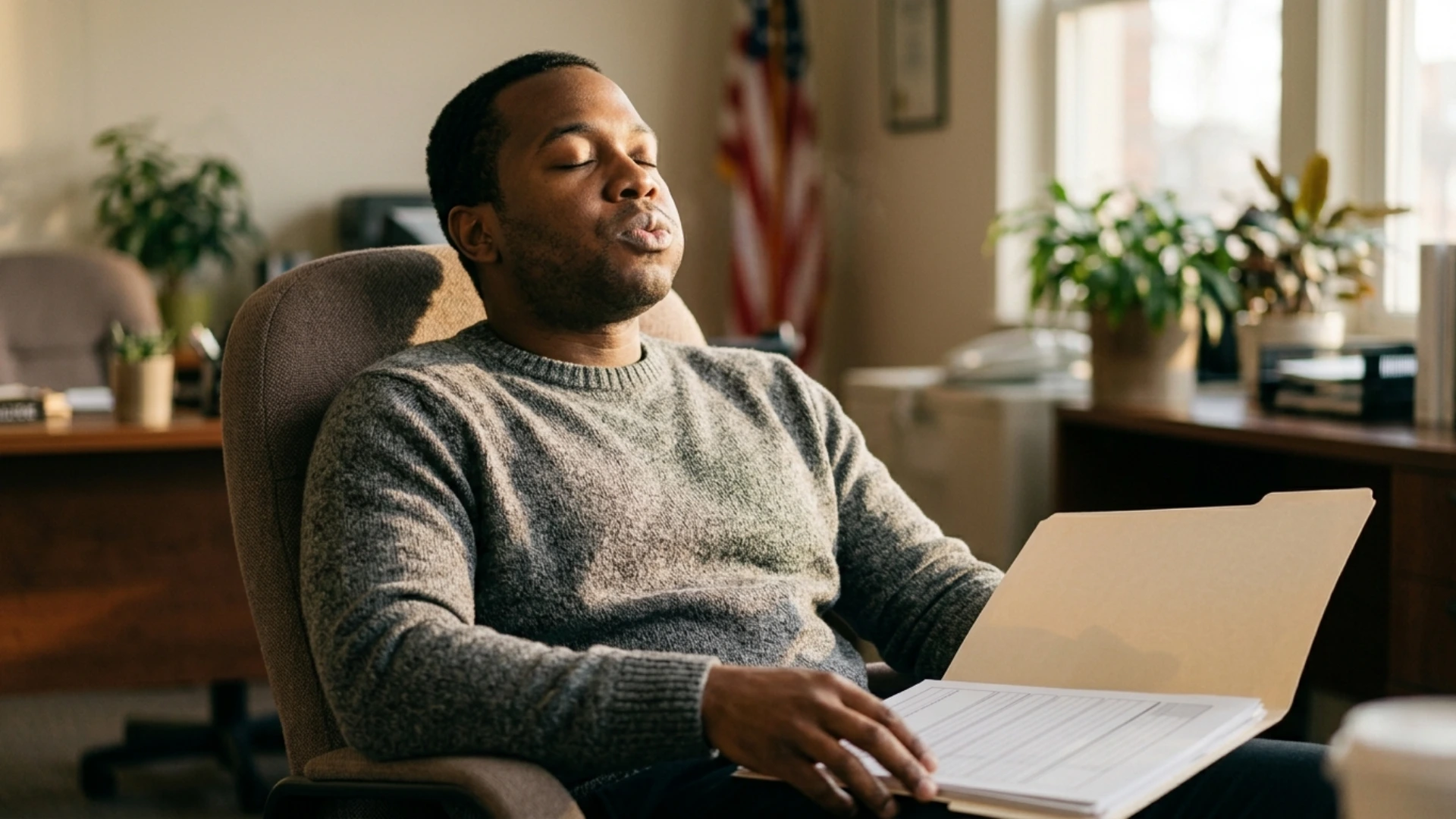 Image of a man relaxing post interview