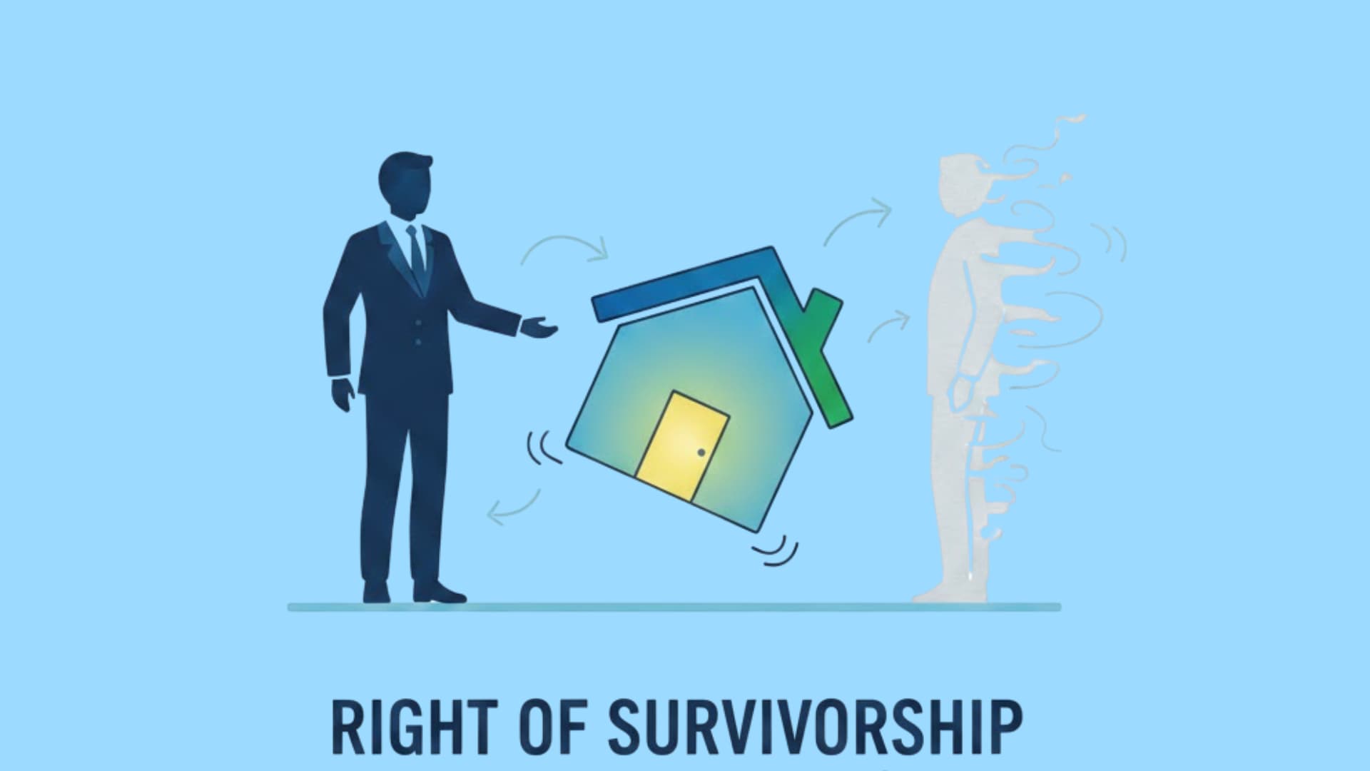 Infographic showing a house shifting from a faded figure to a solid one on blue