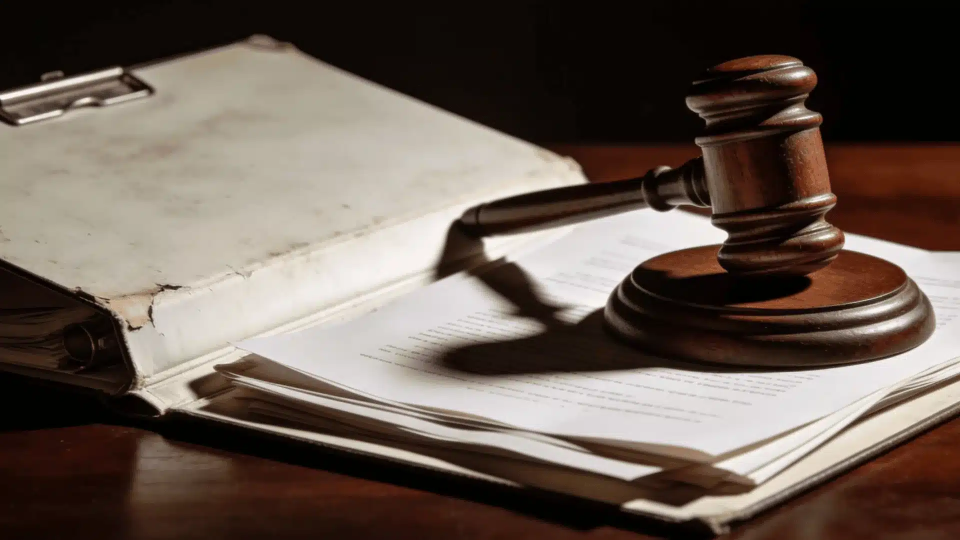 Judge gavel resting on documents and case file folder, representing court decision and criminal conspiracy law proceedings