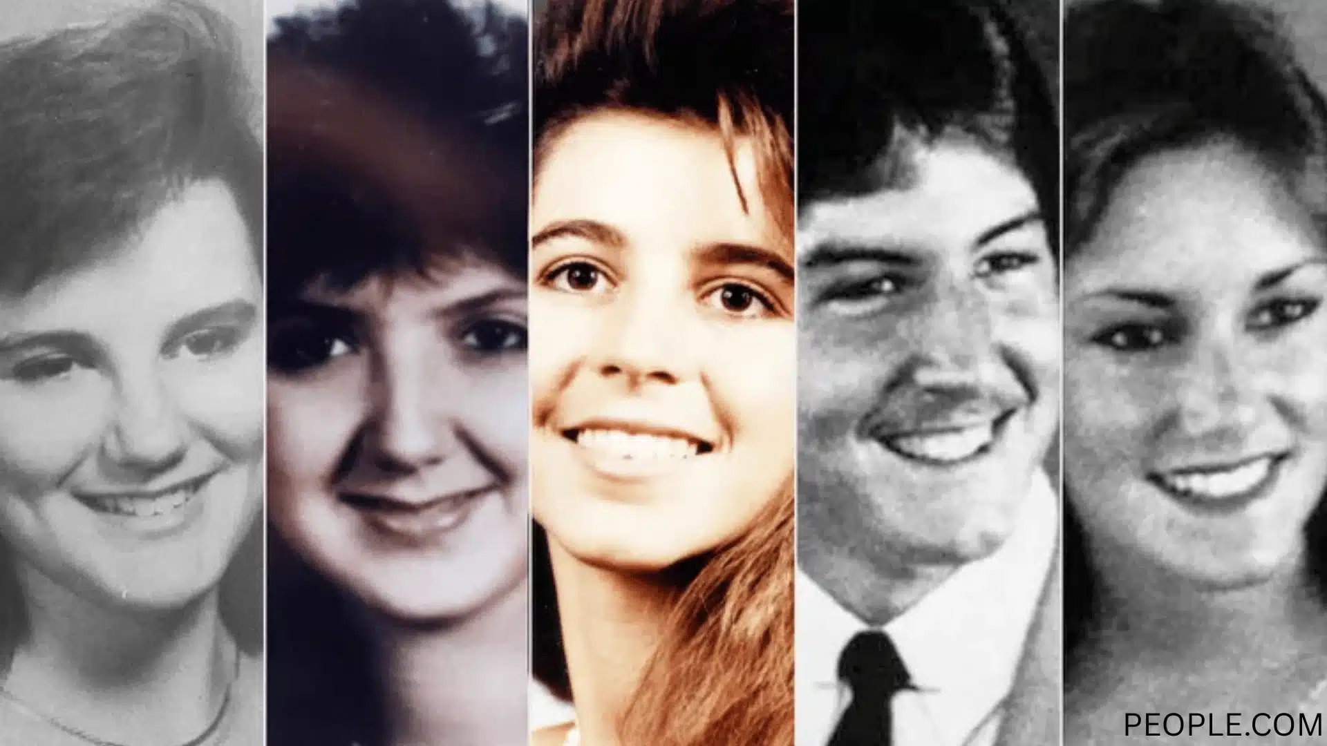 Collage of multiple portraits showing young woman and family members in black and white and color