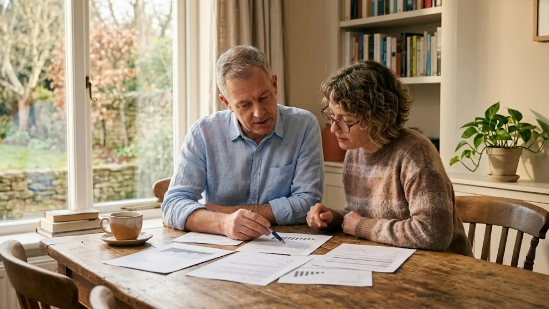 A couple reviewing a cohabitation agreement at home