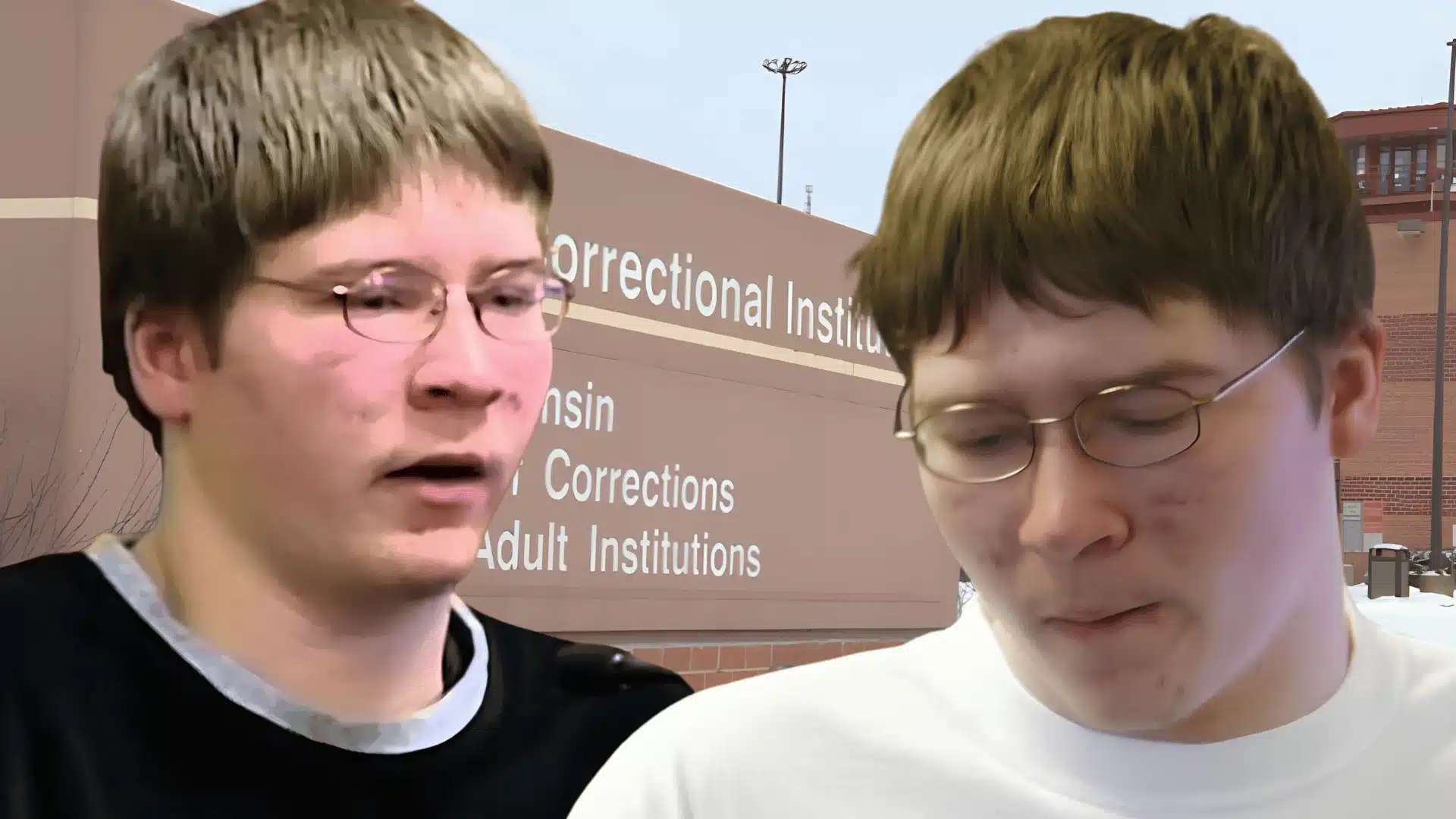 Brendan Dassey shown outside Wisconsin correctional institution in composite documentary style image