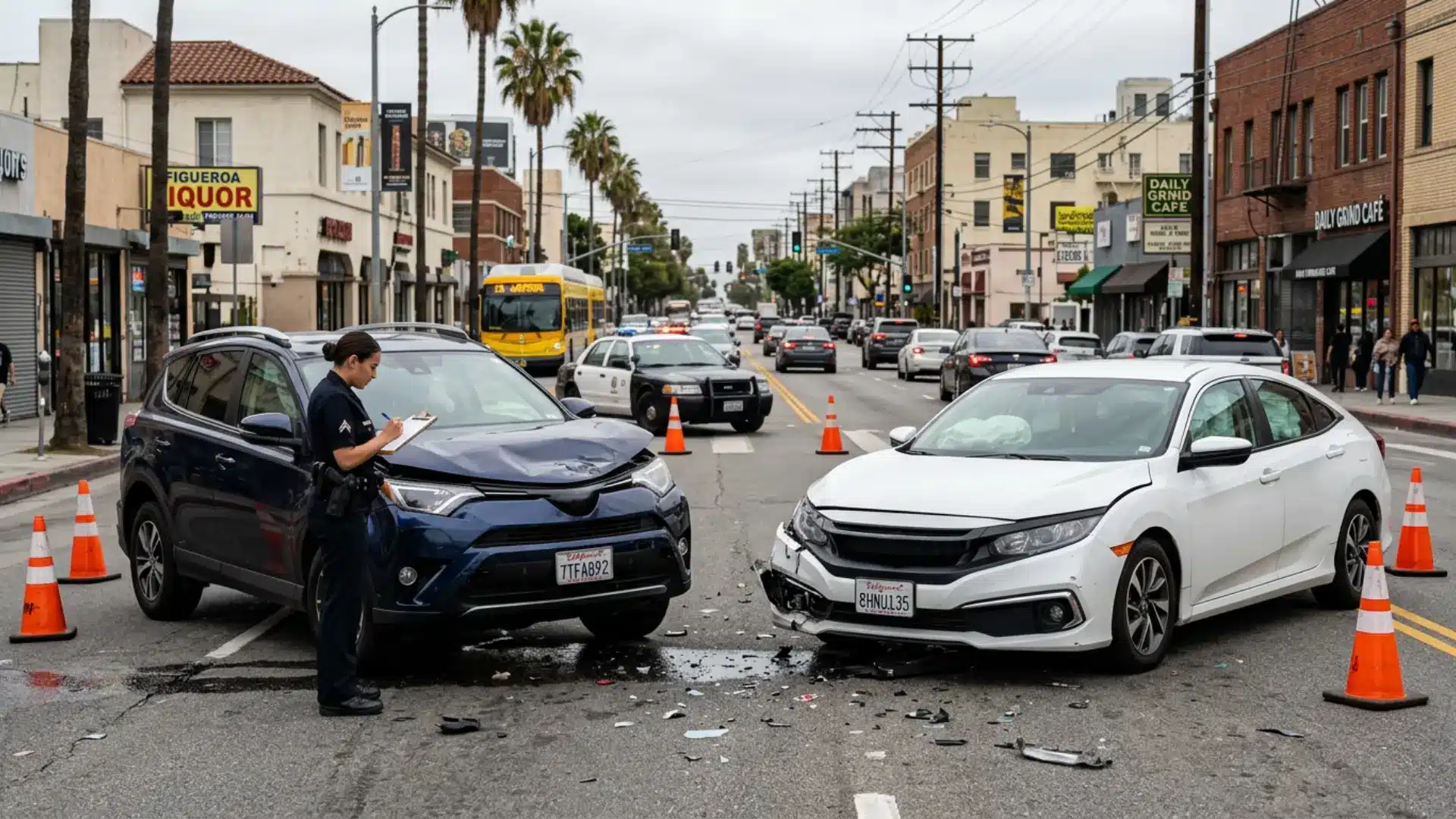 Car accident scene showing vehicle damage and police response for personal injury claim