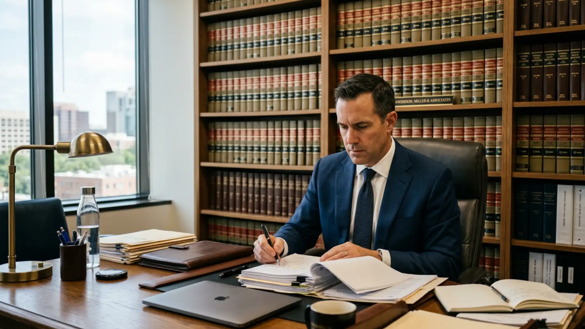 Criminal defense attorney reviewing evading arrest case documents