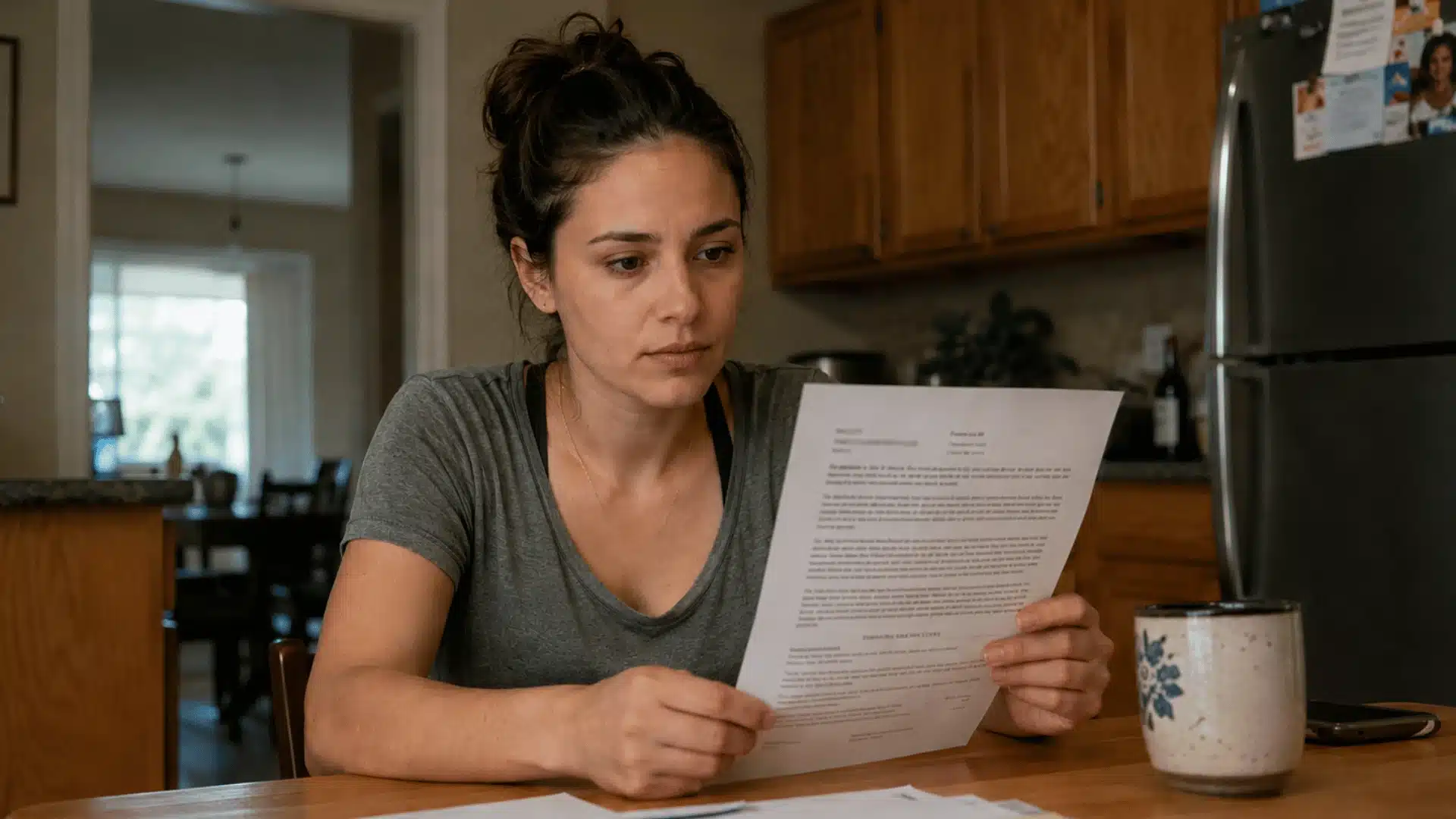 Person reading a class action lawsuit notice letter at home, lawyer for class action lawsuit