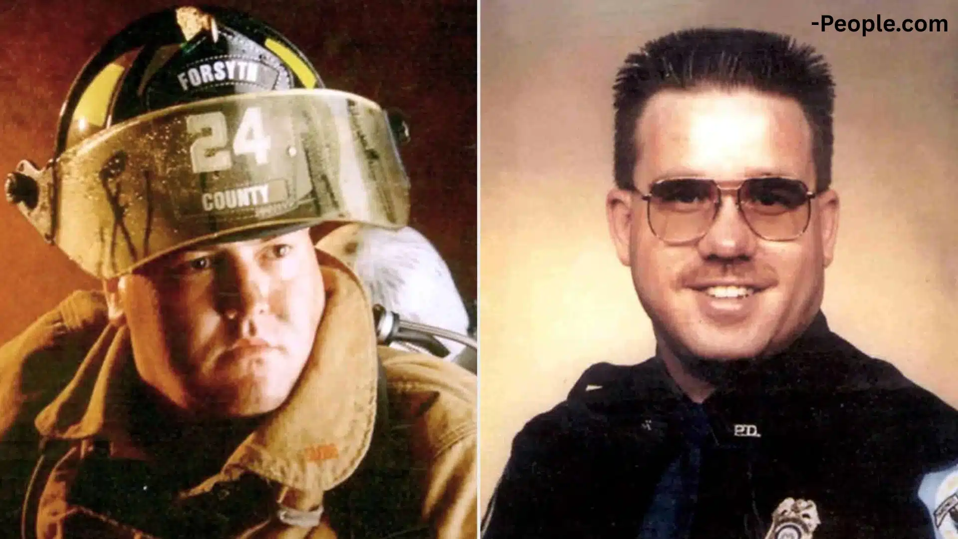 Side-by-side photos of Randy Thompson in firefighter gear and Glenn Turner in police uniform