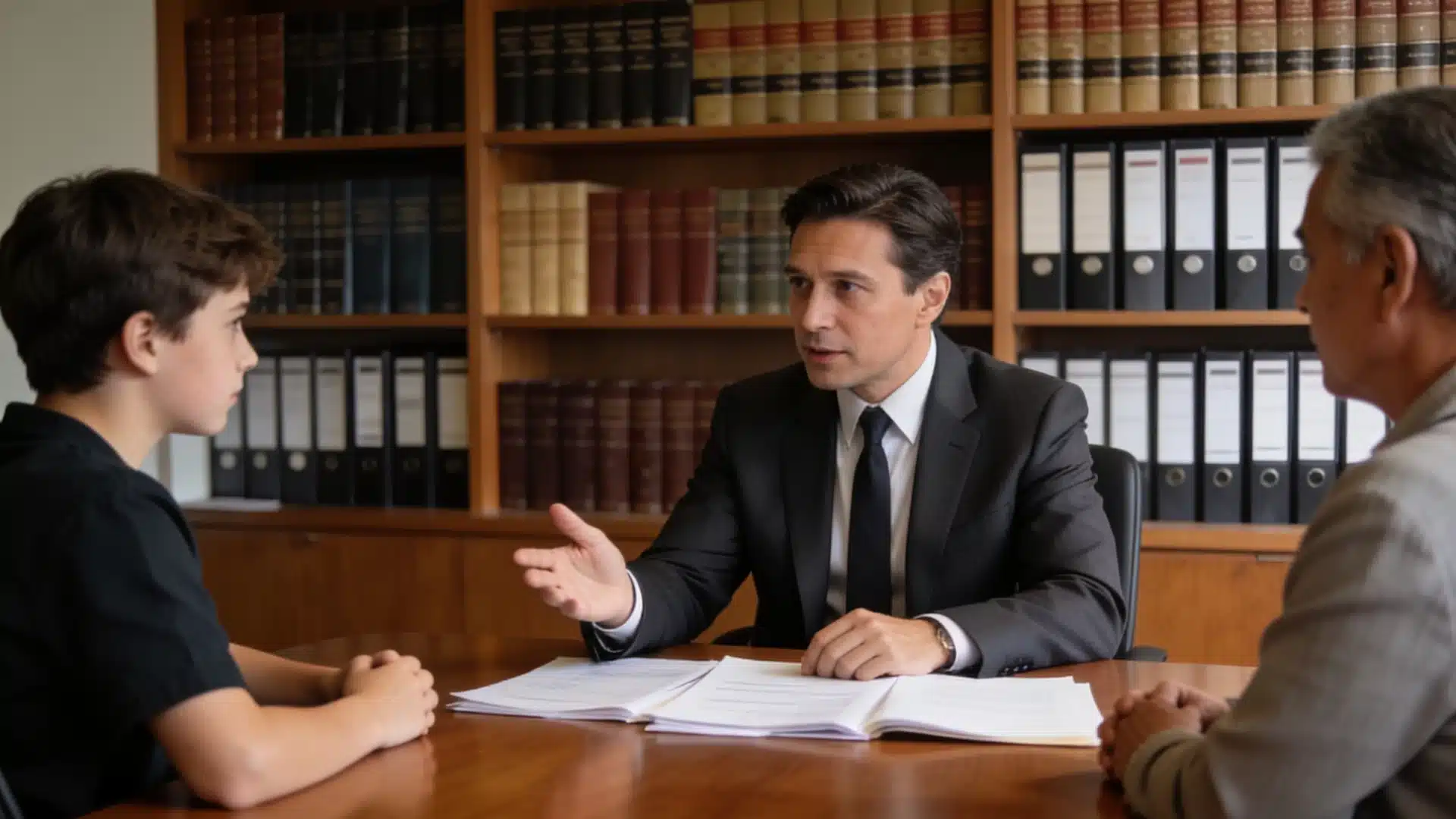 Underage DUI attorney meeting with young client and parent to review case