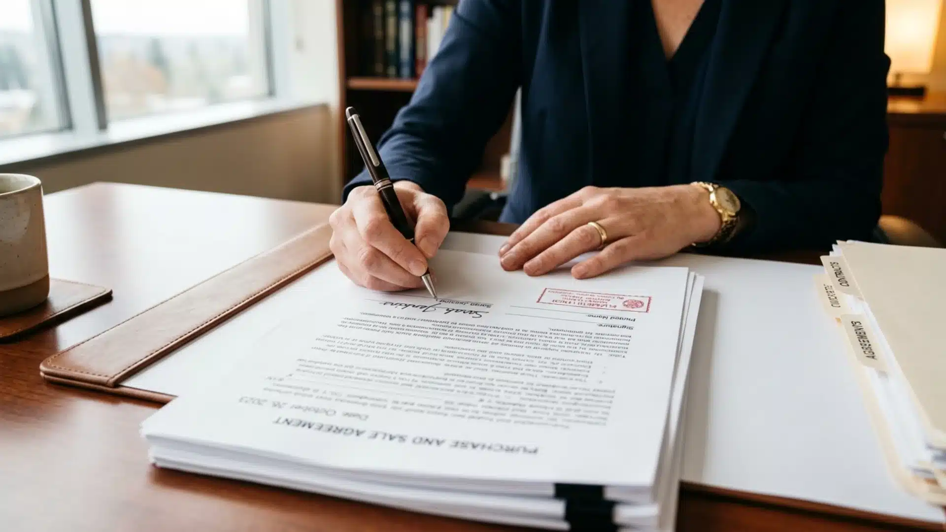 Woman signing a power of attorney document at a professional desk
