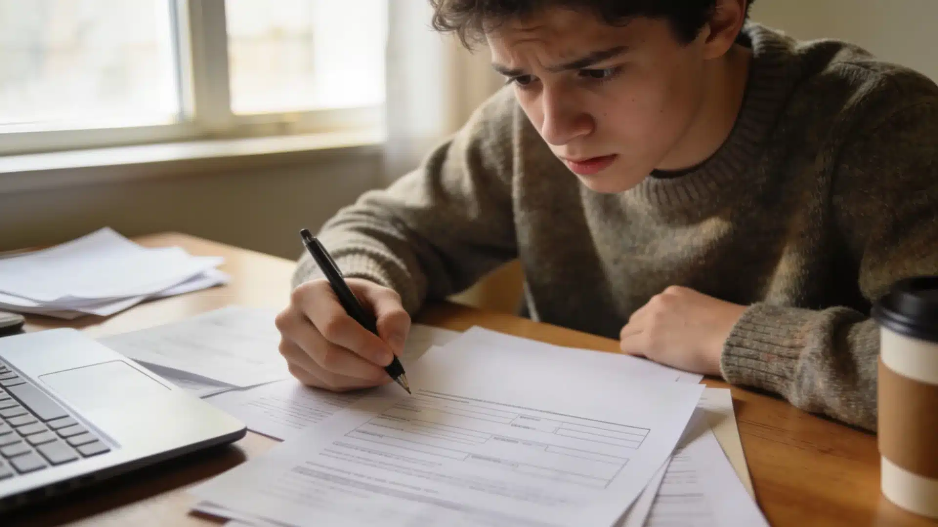 Young person reviewing college application after an underage DUI conviction on their record