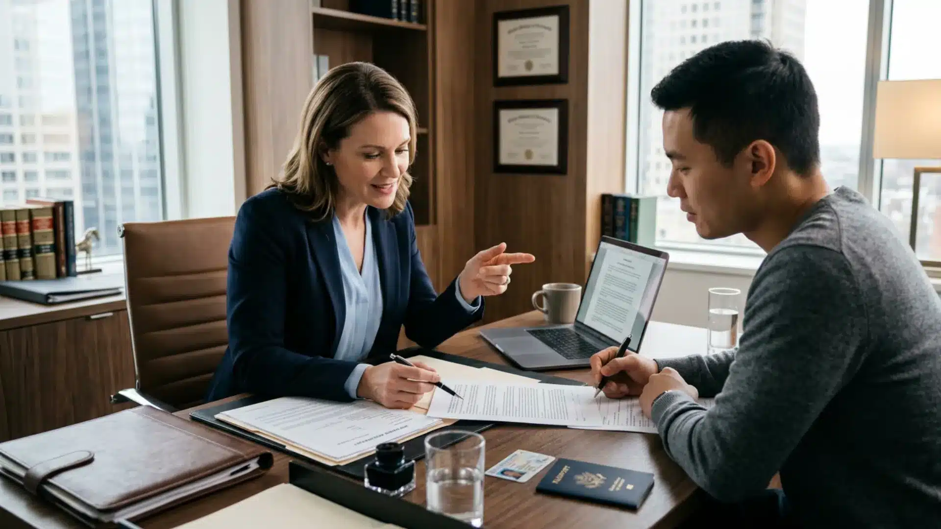 Attorney helping a client prepare documents for a PFAS lawsuit claim