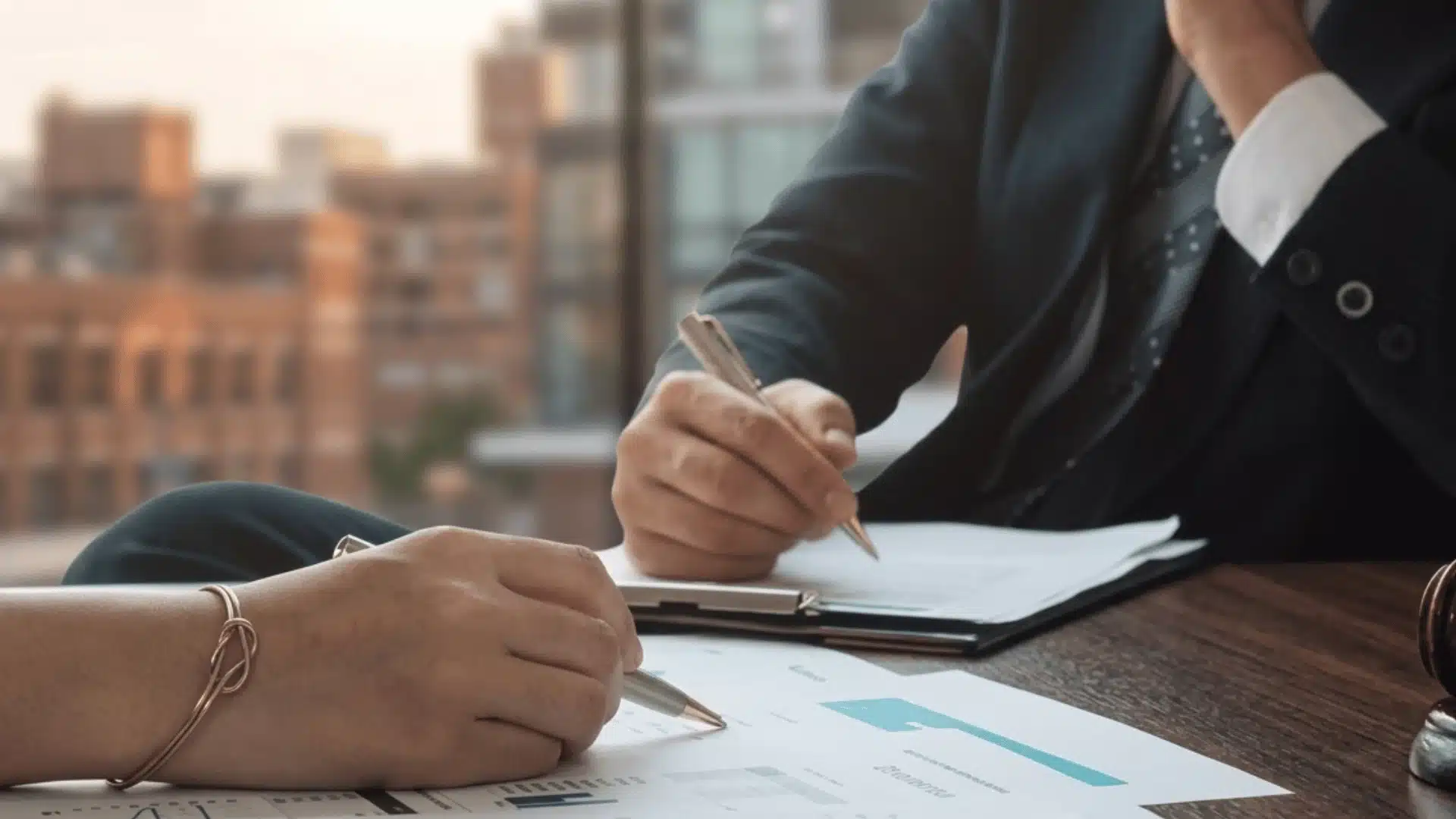 Attorney reviewing legal documents with a client during a legal consultation