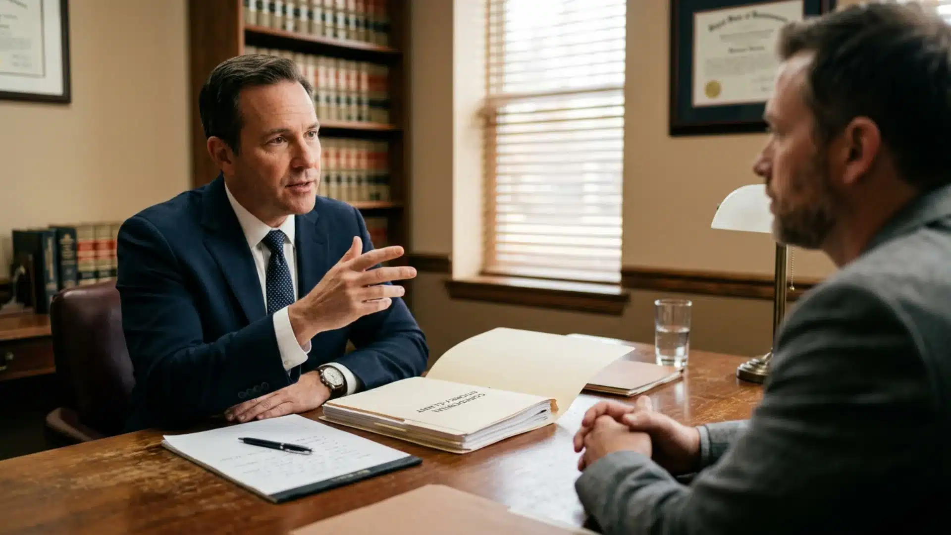 Criminal defense attorney consulting with client about shock probation eligibility and next steps