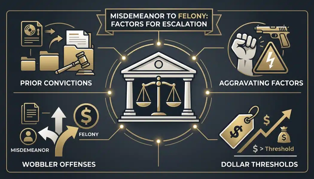 Misdemeanor to felony escalation factors infographic