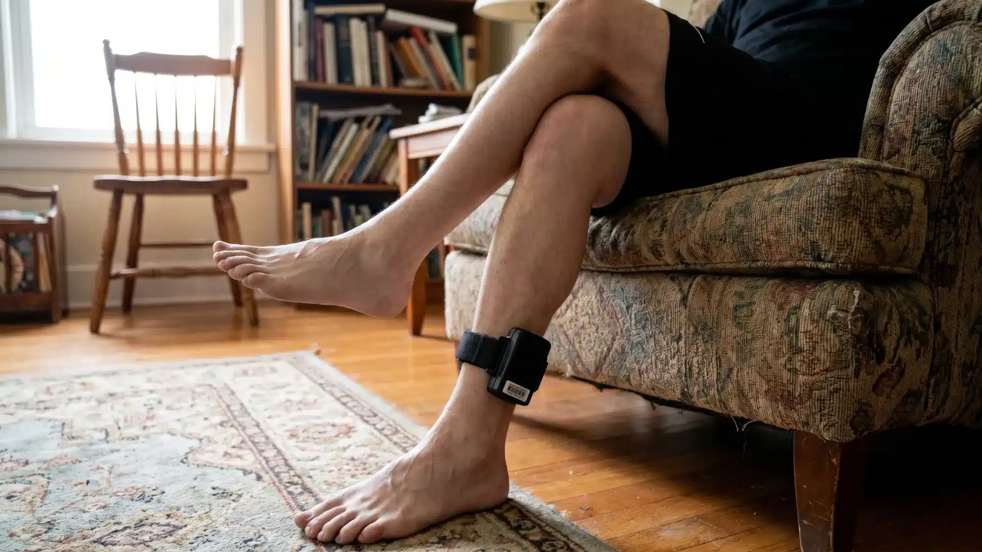 Person wearing a SCRAM ankle bracelet used to monitor alcohol use during misdemeanor probation
