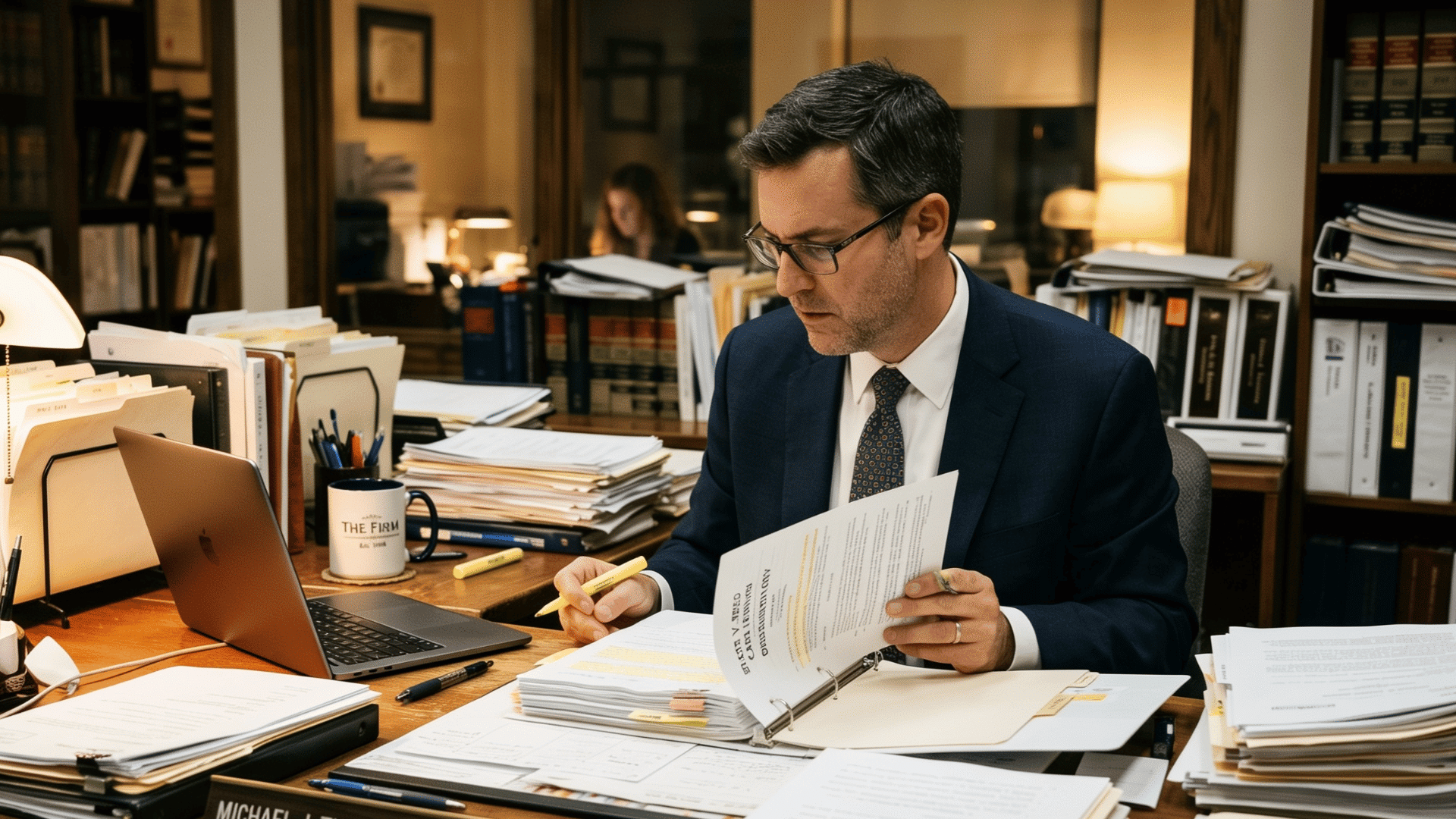 Probation violation lawyer reviewing case files before a Colorado court hearing