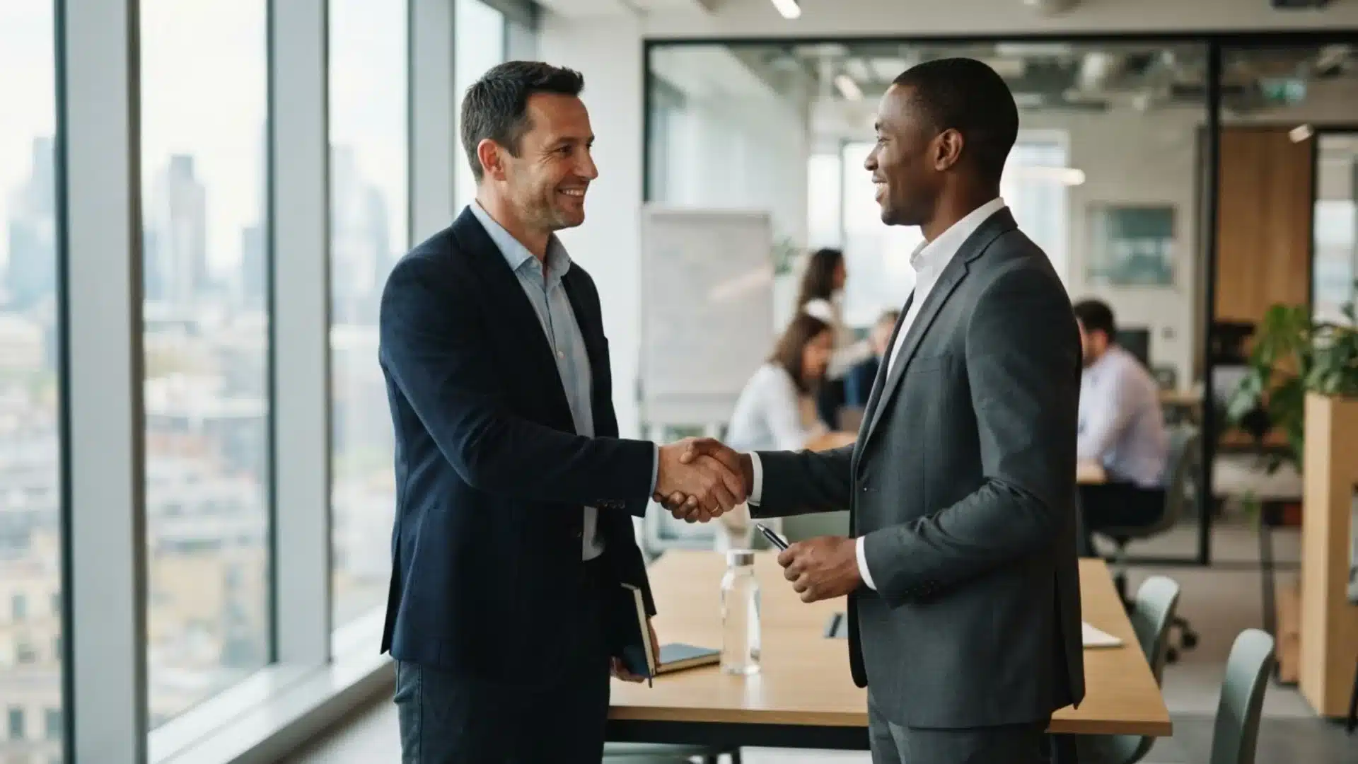 Two people sealing an unwritten agreement with a handshake
