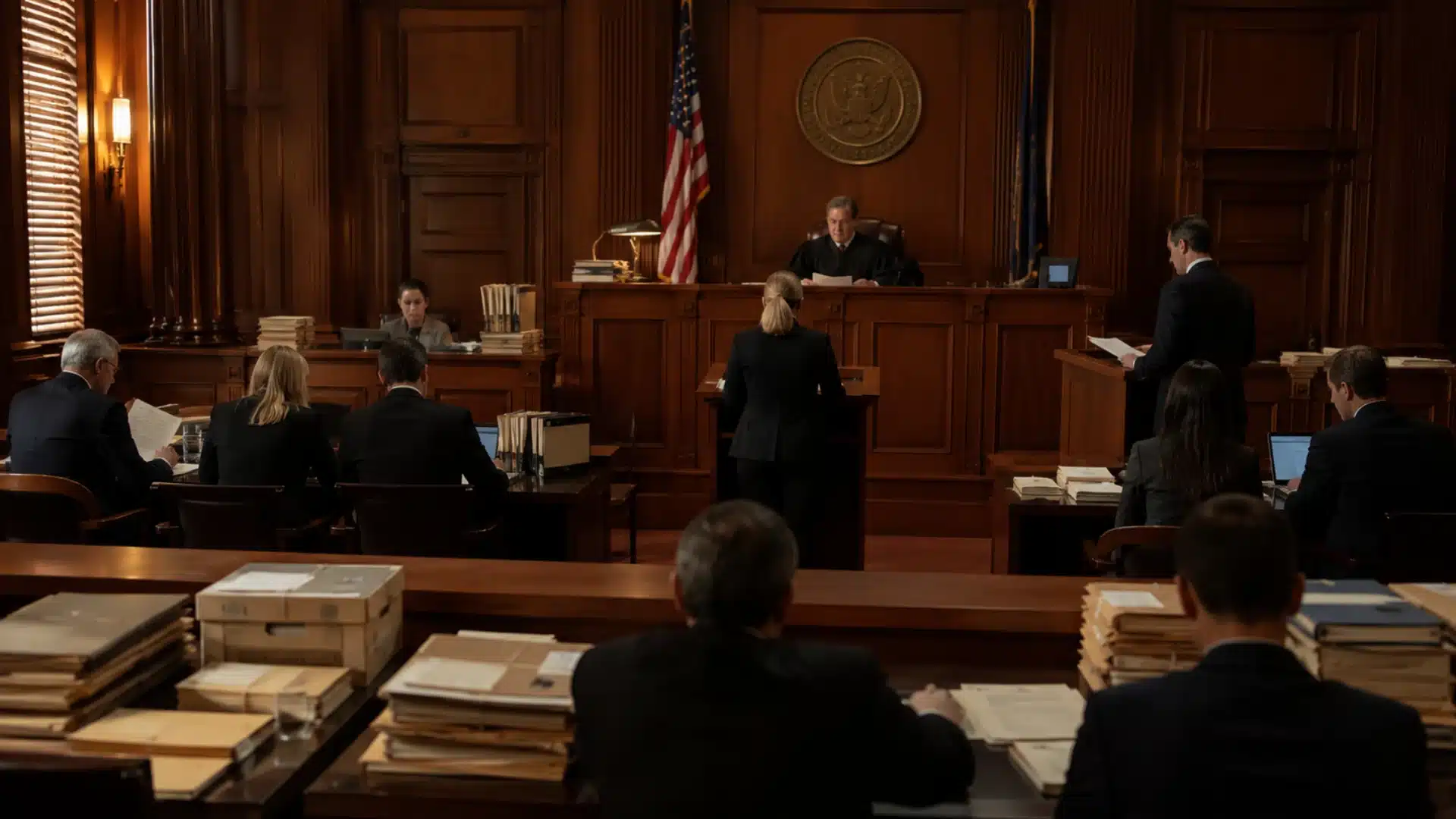 Courtroom scene showing the current status of the Dr Phil bankruptcy case and liquidation