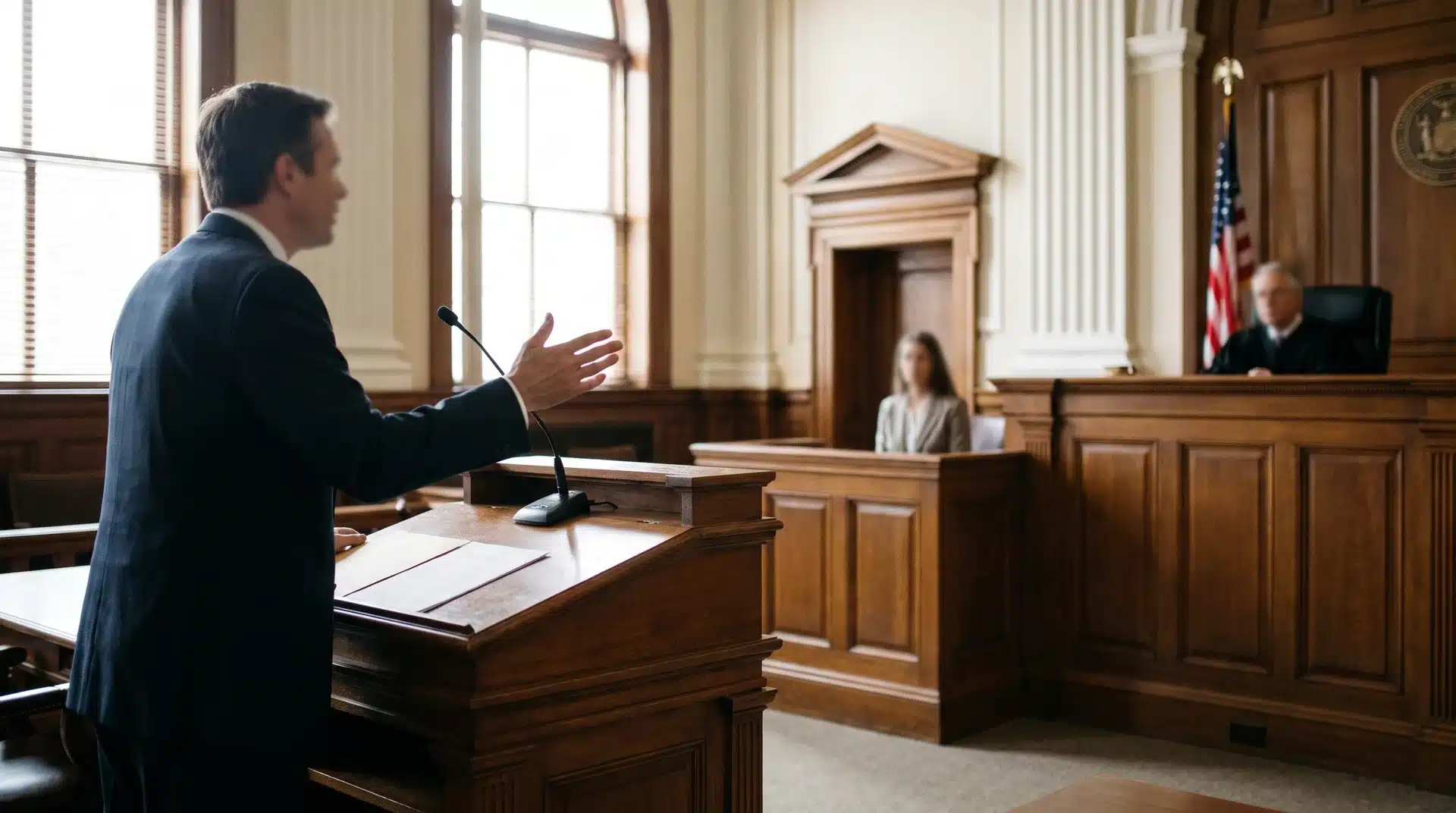 Attorney questioning a witness in courtroom