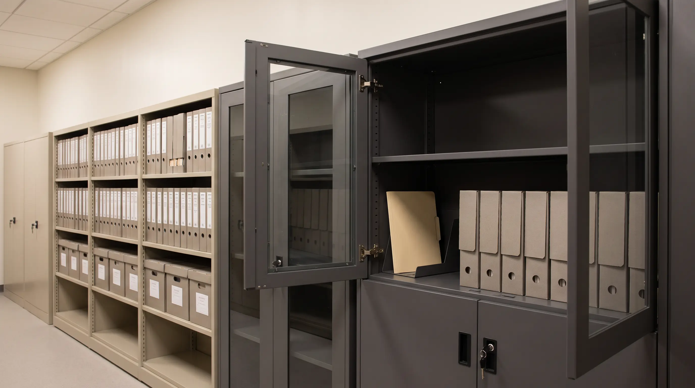 Eligible case folder stored with processed files inside a restricted courthouse records cabinet.