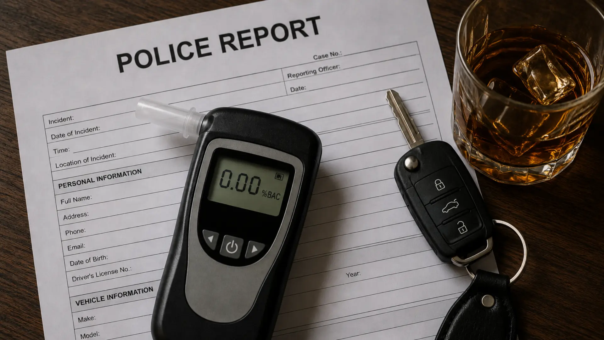 Breathalyzer device and police report used during a DUI arrest process