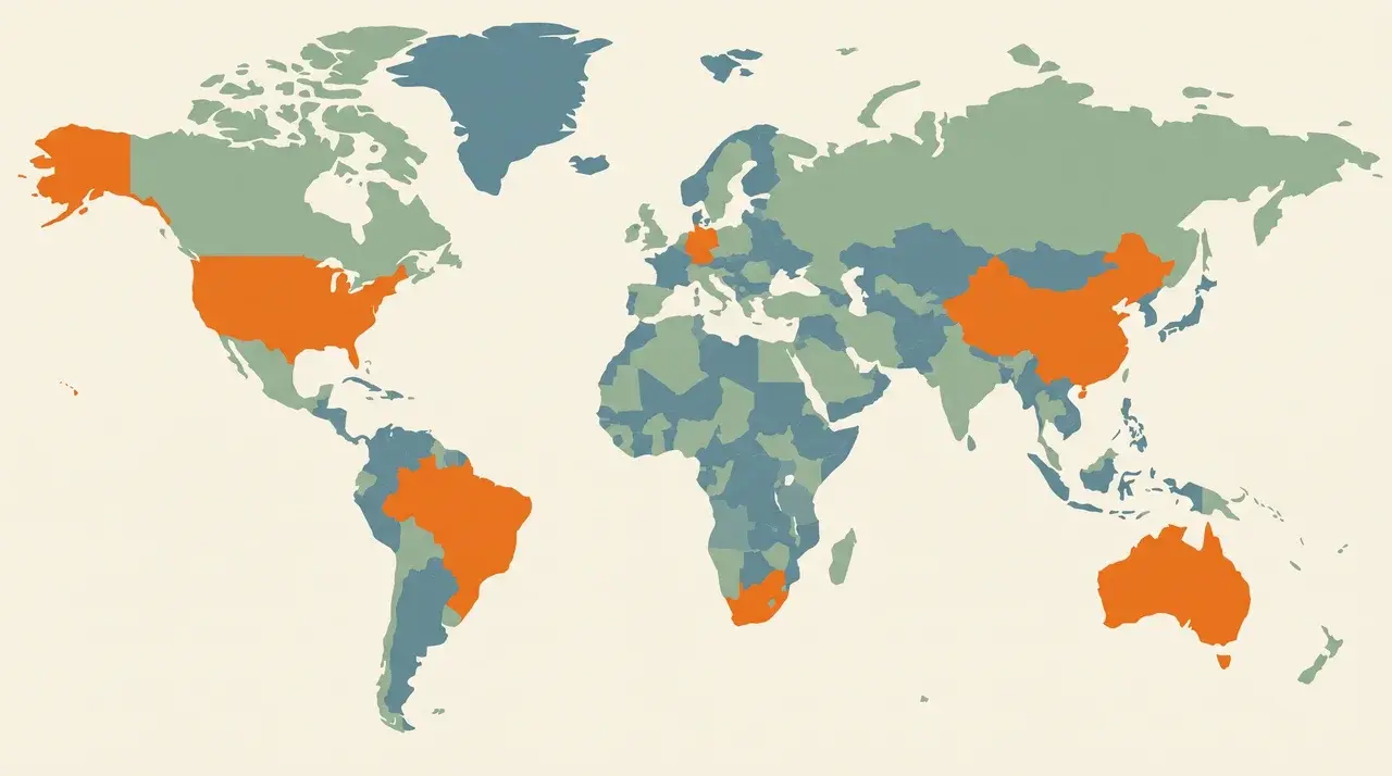 World map with select countries highlighted for entry restrictions