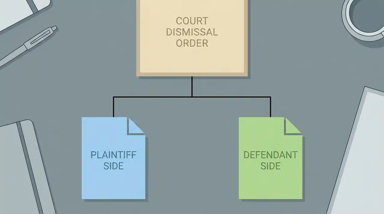 Diagram showing one dismissal order branching into two case outcomes