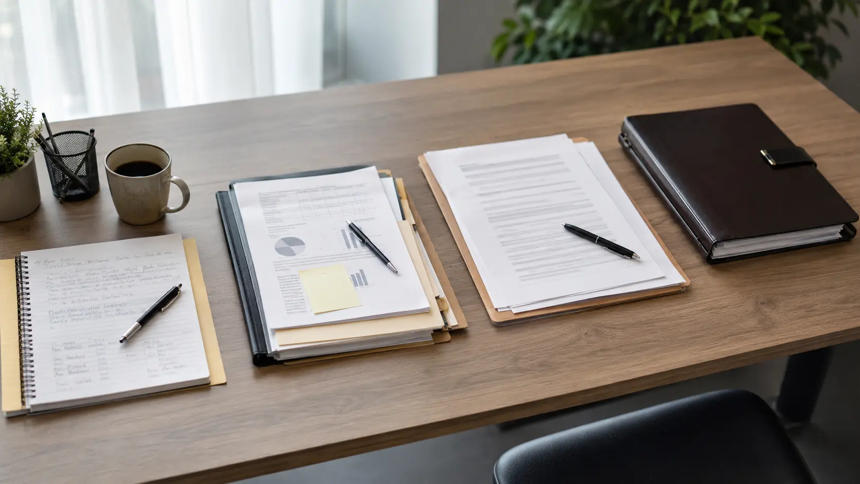 Four organised document stages representing the divorce mediation process from orientation to settlement.