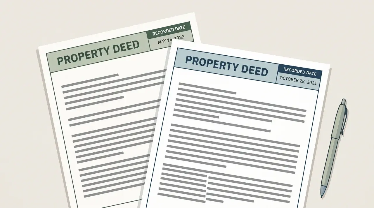 two property deed documents with different recorded dates shown side by side