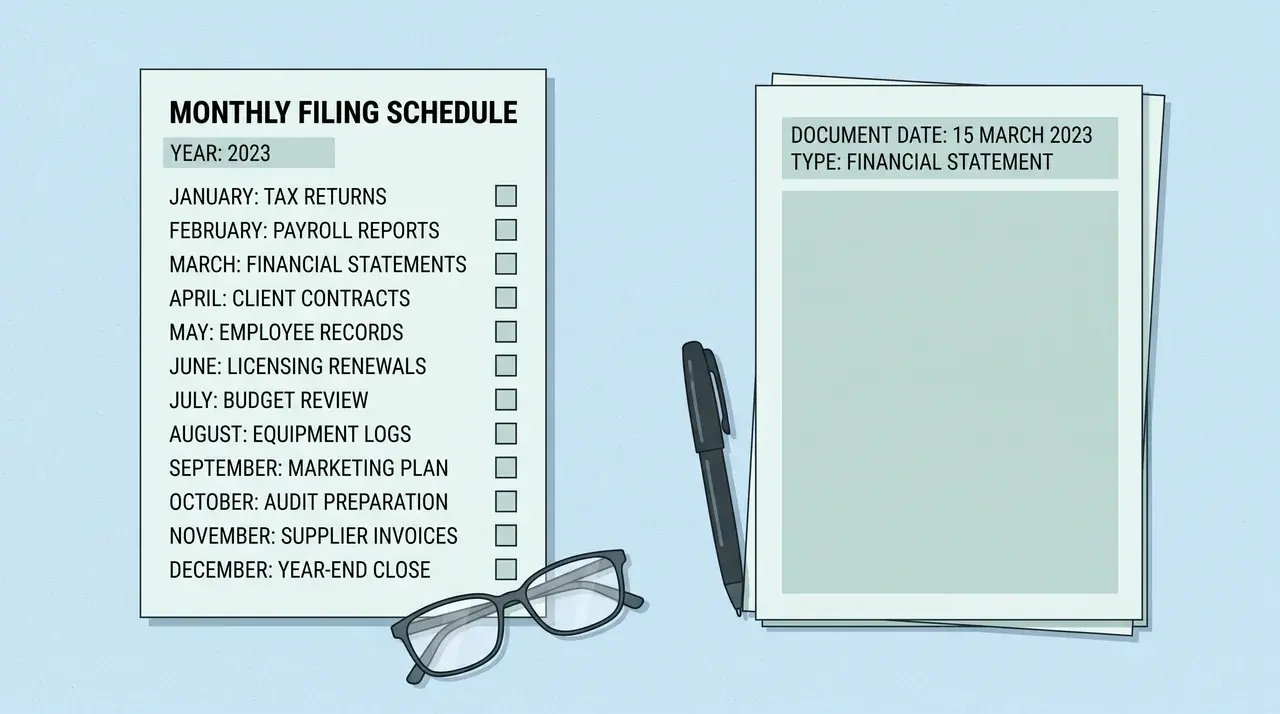dated filing document being matched against a monthly schedule list
