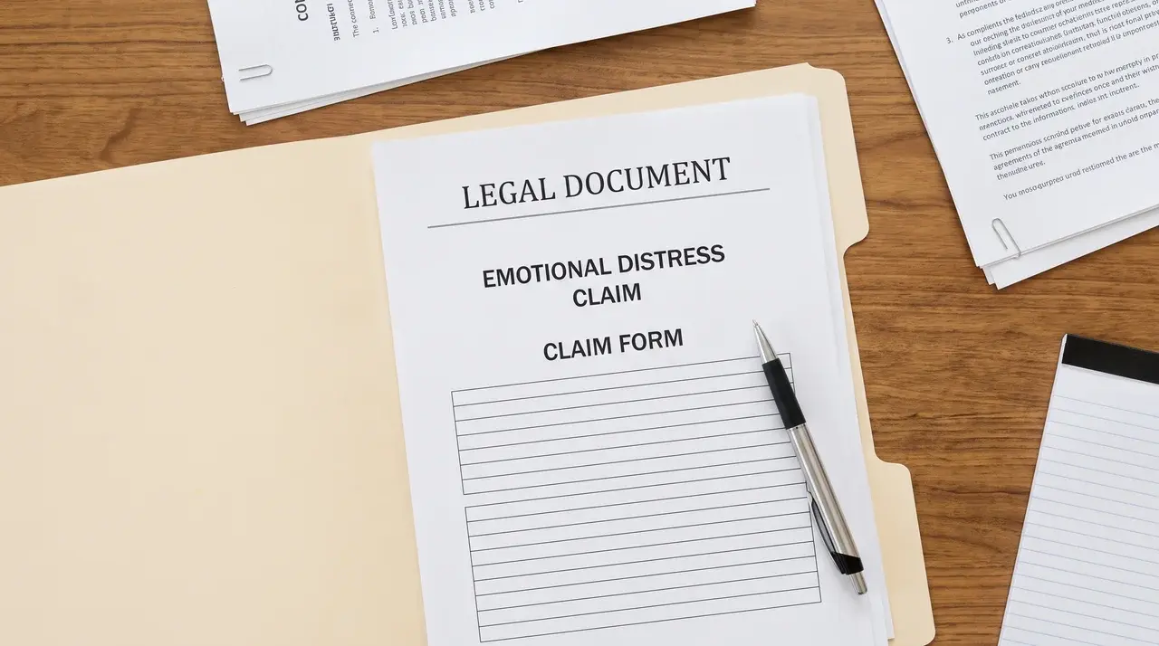 Legal claim form on a desk surface