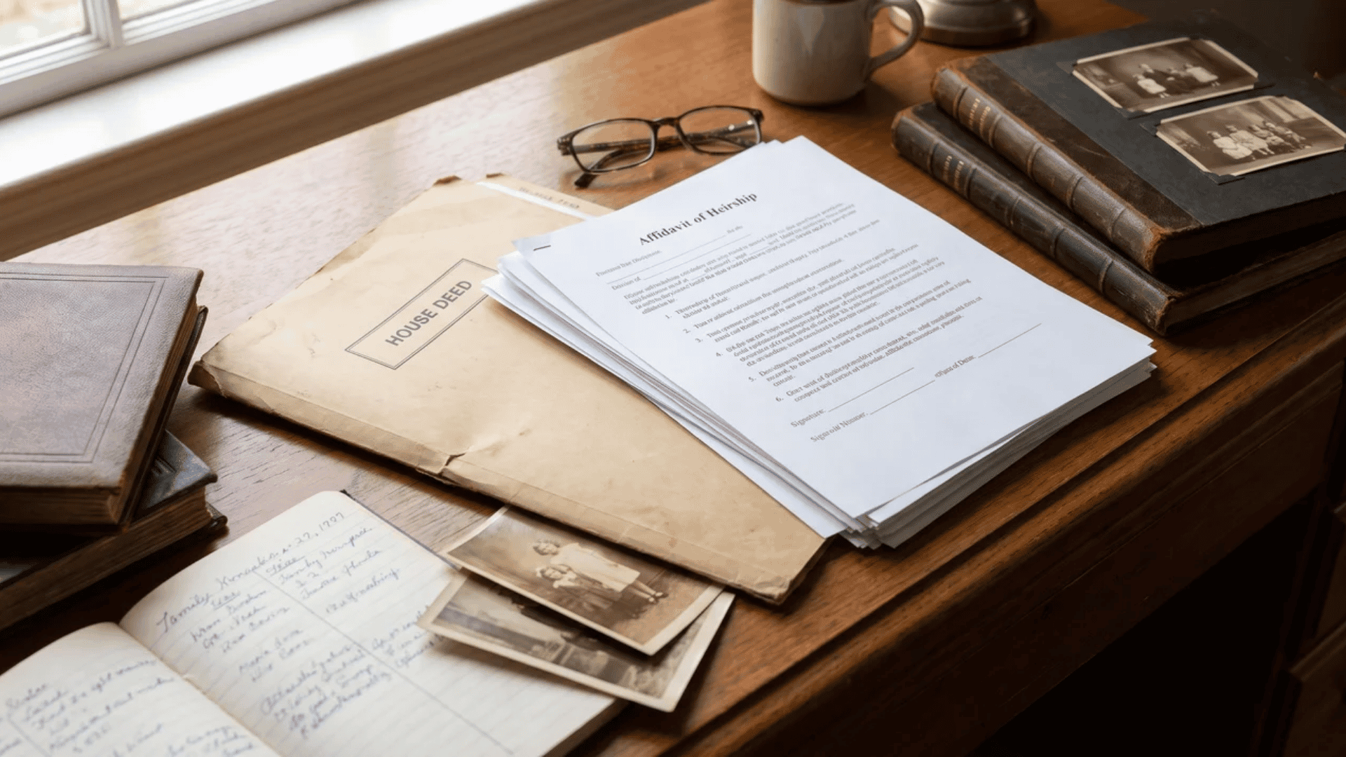 Property documents and family records showing inheritance paperwork