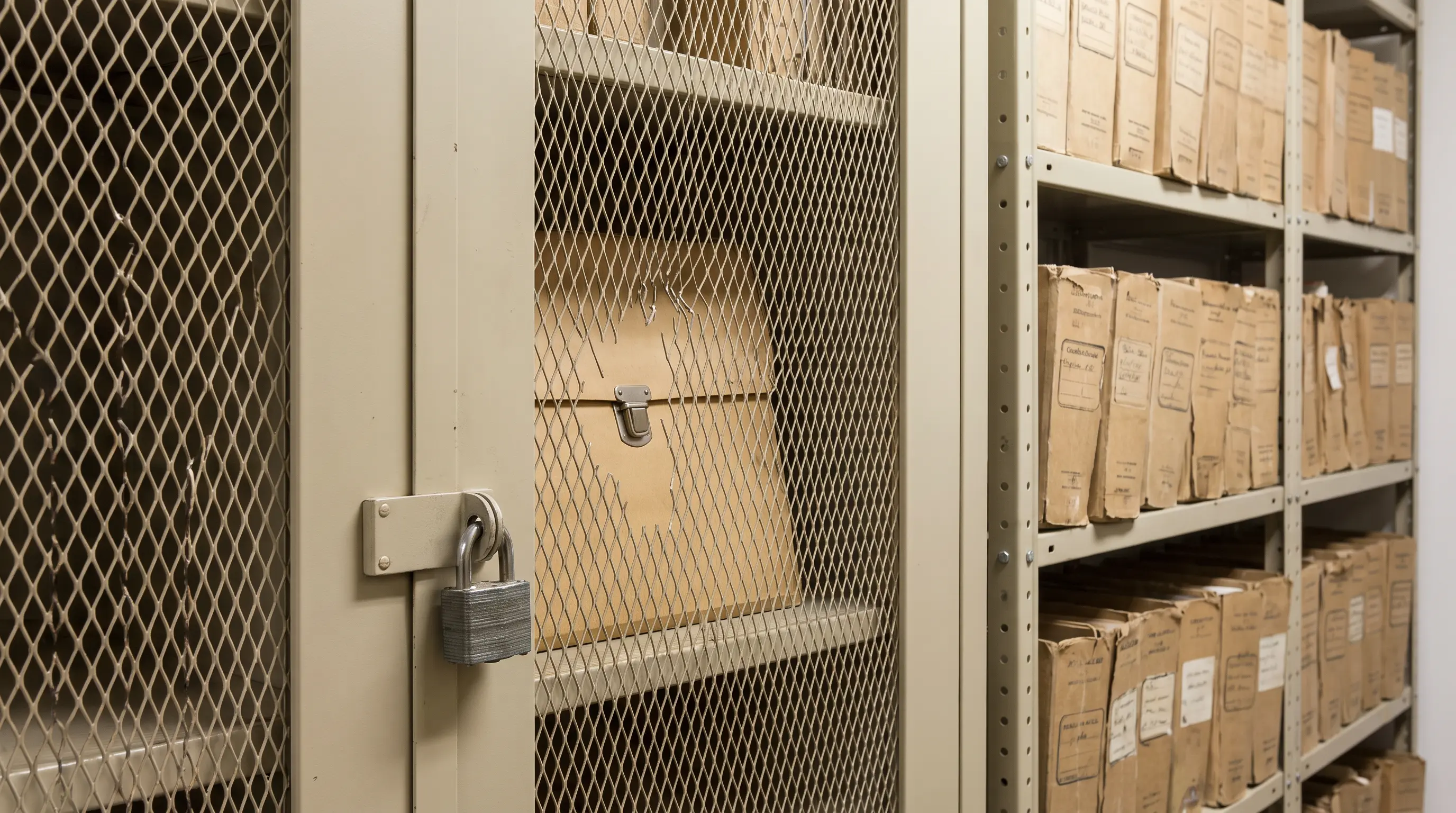 Closed legal case folder stored inside a locked courthouse records cabinet.