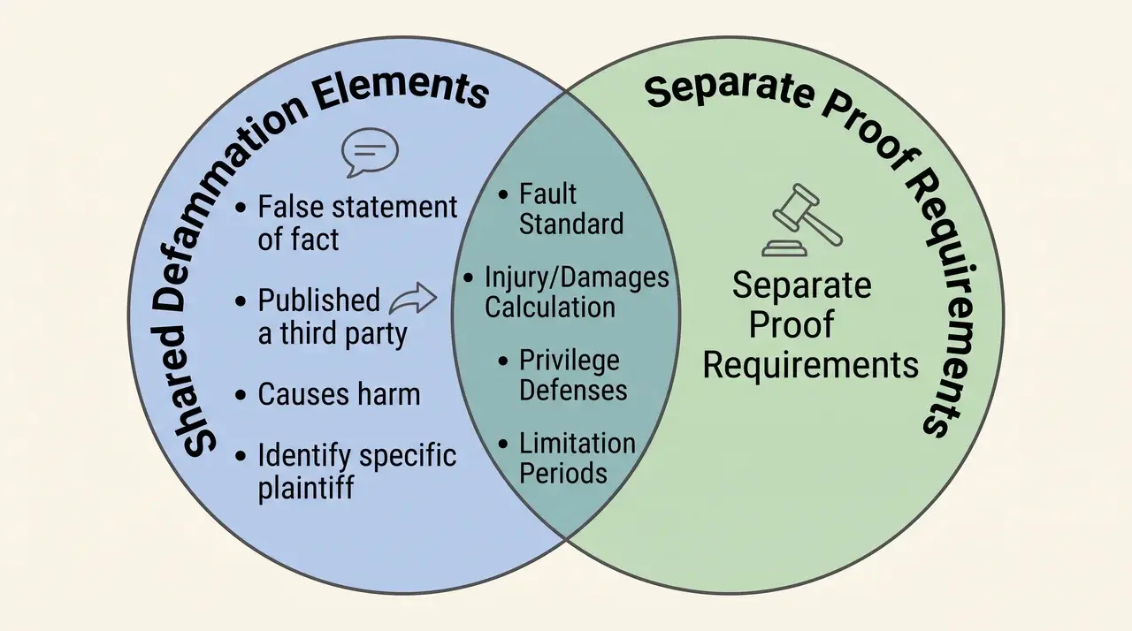 diagram comparing shared and separate elements of defamation claims