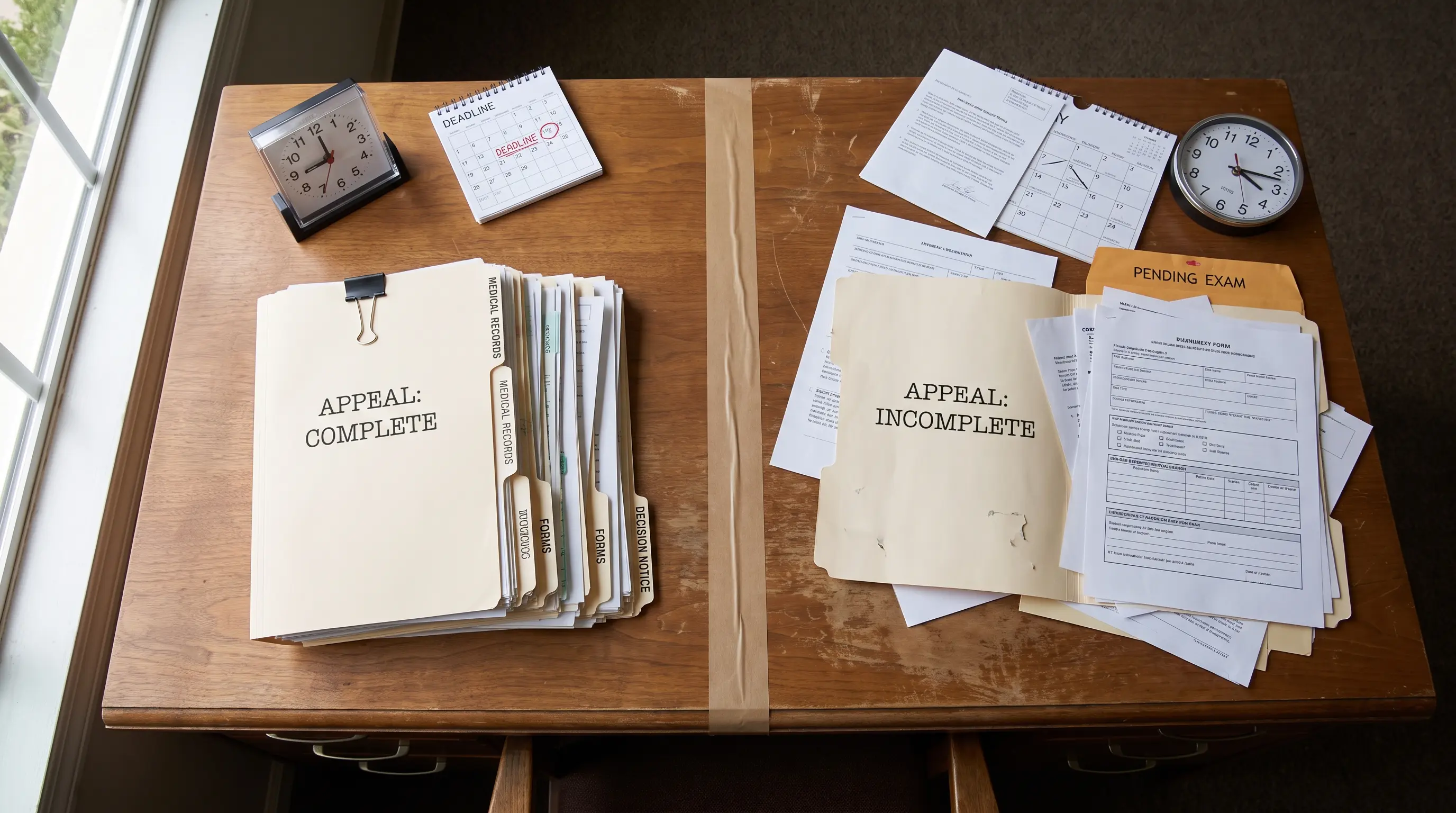 Complete and incomplete disability appeal files showing factors that affect processing time.